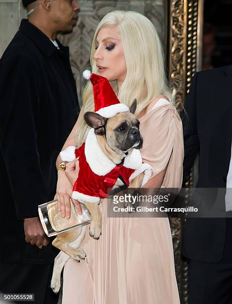Singer-songwriter Lady Gaga and her dog Stella attend Billboard's 10th Annual Women In Music at Cipriani 42nd Street on December 11, 2015 in New York...