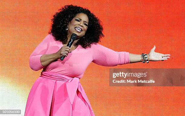 Oprah Winfrey on stage during her An Evening With Oprah tour on December 12, 2015 in Sydney, Australia.