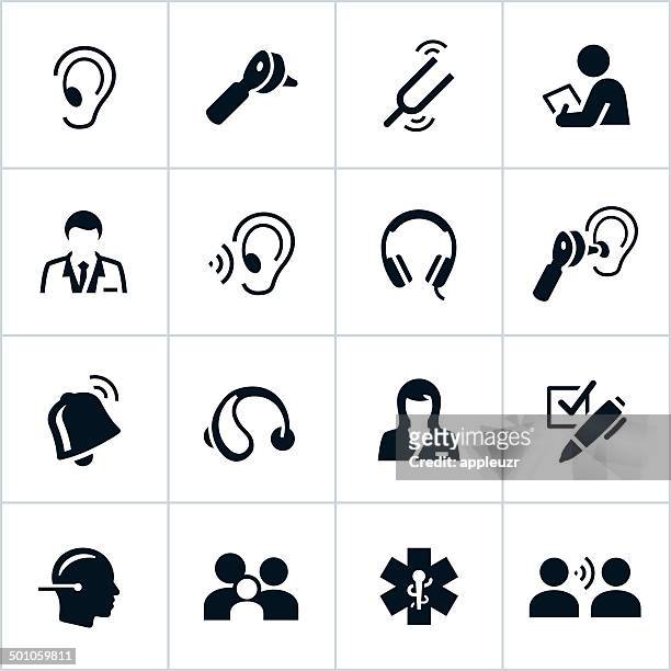 black audiology symbole - in ear headphones stock-grafiken, -clipart, -cartoons und -symbole