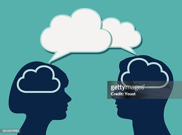 family cloud discussion - couple talking stock illustrations