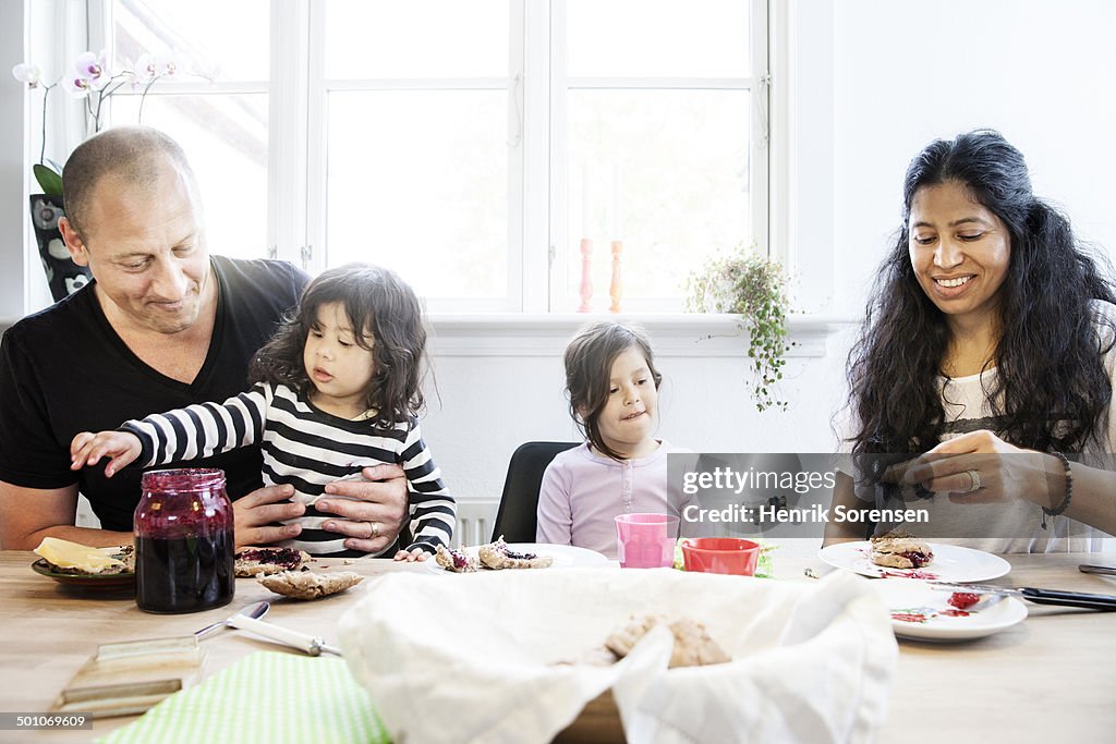 A family eating breatfast together