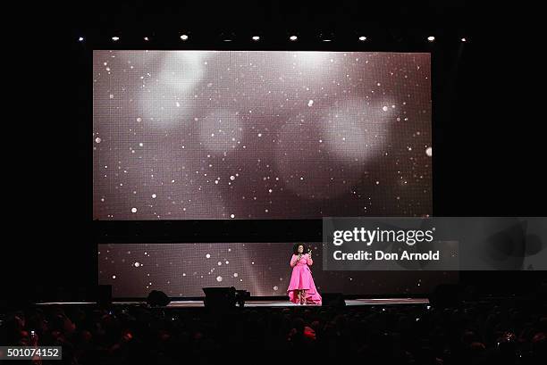 Oprah Winfrey is seen on stage during her 'An Evening With Oprah' tour at Allphones Arena on December 12, 2015 in Sydney, Australia.