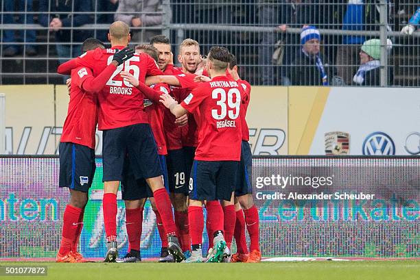 Vedad Ibisevic of Hertha BSC celebrates the first goal for his team during the bundesliga match between SV Darmstadt 98 and Hertha BSC at...