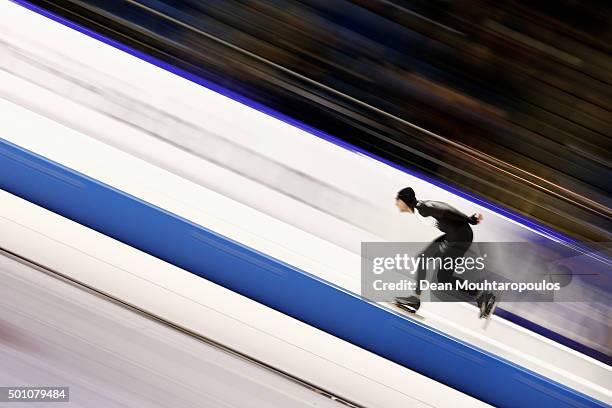 Peter Michael of New Zealand competes in the 5000m mens race during day two of the ISU World Cup Speed Skating held at Thialf Ice Arena on December...