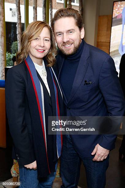 Sarah Mower and Rupert Sanderson attend The Rupert Sanderson festive Christmas Lunch at Bruton Place on December 10, 2015 in London, England.