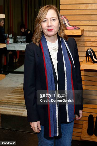 Sarah Mower attends The Rupert Sanderson festive Christmas Lunch at Bruton Place on December 10, 2015 in London, England.