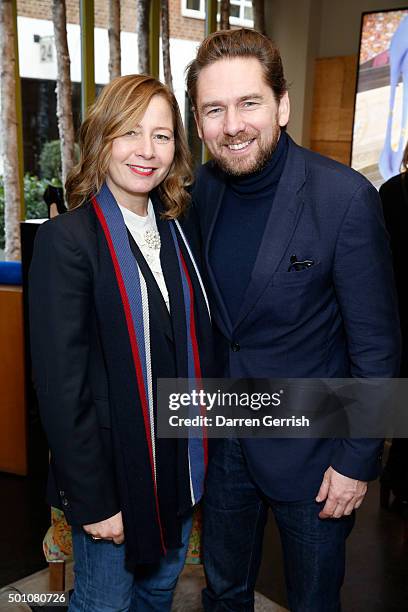 Sarah Mower and Rupert Sanderson attend The Rupert Sanderson festive Christmas Lunch at Bruton Place on December 10, 2015 in London, England.