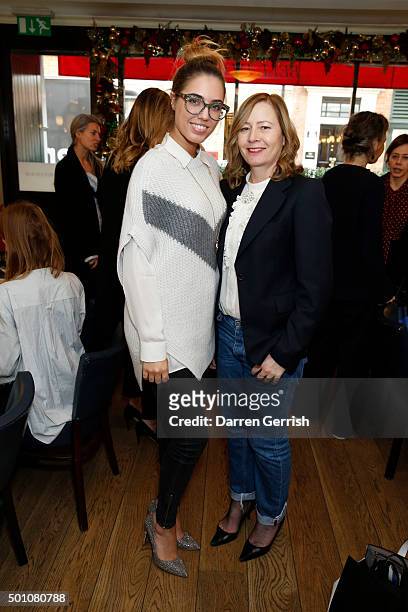 Amber Le Bon and Sarah Mower attend The Rupert Sanderson festive Christmas Lunch at Bellamy's, Bruton Place on December 10, 2015 in London, England.
