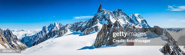 alps jagged mountain peaks panorama above snowy vallee blanche chamonix - snowcapped mountain stock pictures, royalty-free photos & images