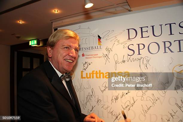 Volker Bouffier , EGala "29. "Deutscher Sportpresseball", Alte Oper, Frankfurt, Hessen, Deutschland, Europa, Autogramm-Tafel, Politiker Promi, NB,...