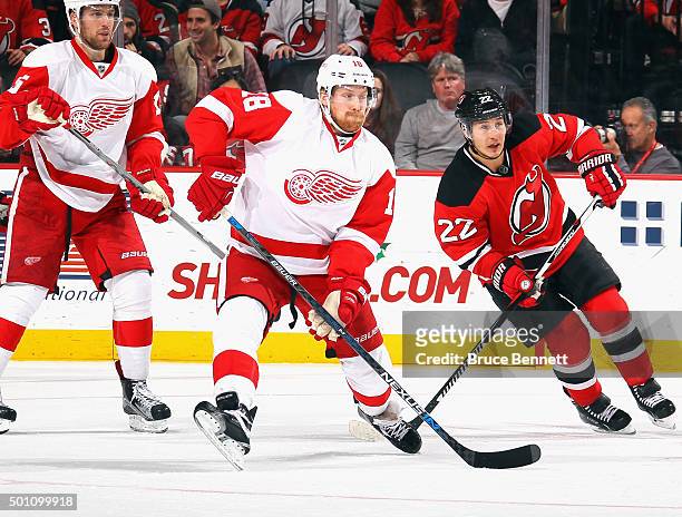Joakim Andersson of the Detroit Red Wings skates against the New Jersey Devils at the Prudential Center on December 11, 2015 in Newark, New Jersey....