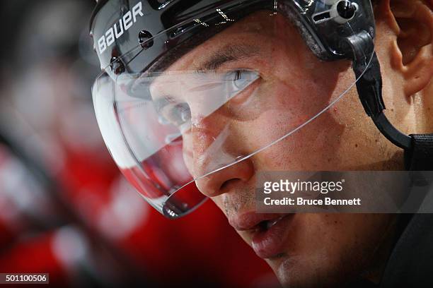 Jordin Tootoo of the New Jersey Devils plays against the Detroit Red Wings at the Prudential Center on December 11, 2015 in Newark, New Jersey. The...
