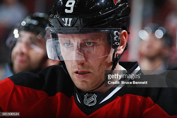 Jiri Tlusty of the New Jersey Devils plays against the Detroit Red Wings at the Prudential Center on December 11, 2015 in Newark, New Jersey. The...