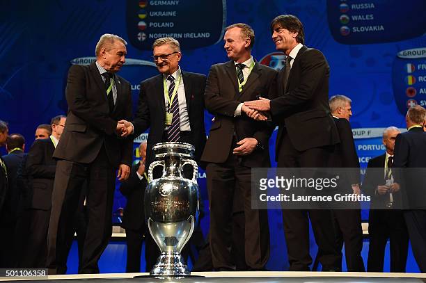 Group C managers, Volodymyr Onyshchenko assistant coach of Ukraine, Adam Nawalka Manager of Poland, Michael O'Neill Manager of Northern Ireland and...