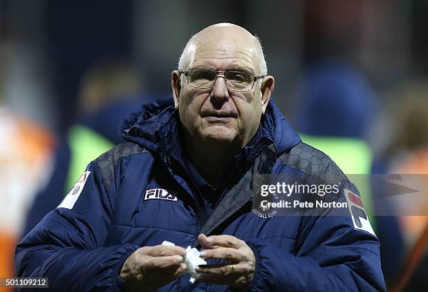 Luton Town manager John Still dejectedly leaves the pitch at the end of the match during the Sky Bet League Two match between Luton Town and...