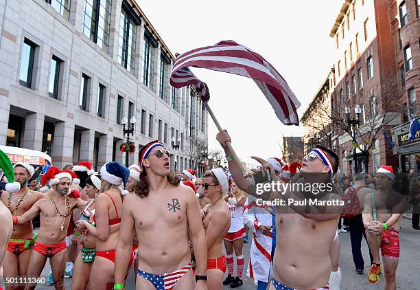 Speedo Run Several hundred runners participate in the annual Boston Santa Speedo ...