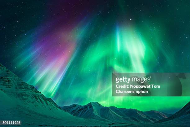 northern lights in alaska - glory road ストックフォトと画像