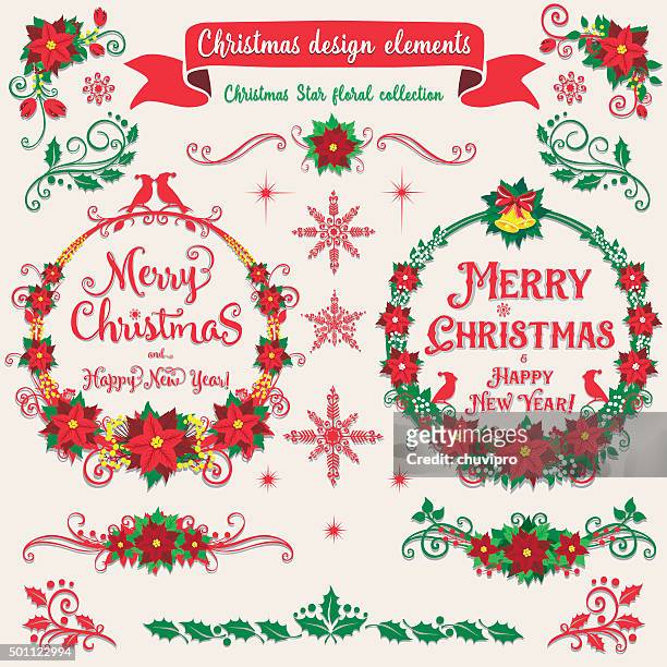 stockillustraties, clipart, cartoons en iconen met merry christmas and happy new year design elements set - leigh vogel