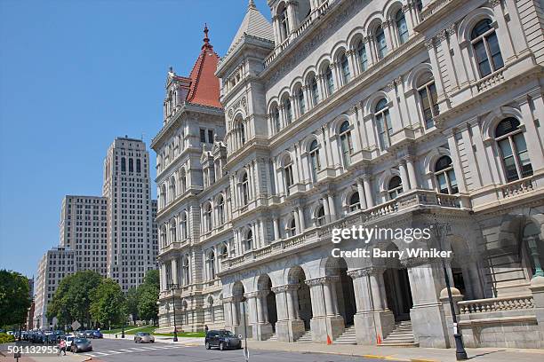 west facade of elaborate nys capitol building - new york state capitol stock pictures, royalty-free photos & images