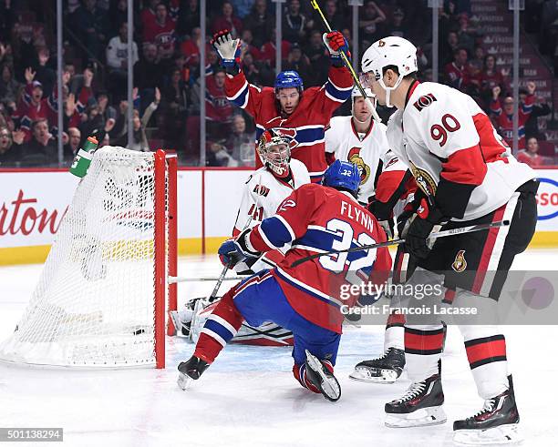 Brian Flynn of the Montreal Canadiens scores a goal against Ottawa Senators in the NHL game at the Bell Centre on December 12, 2015 in Montreal,...