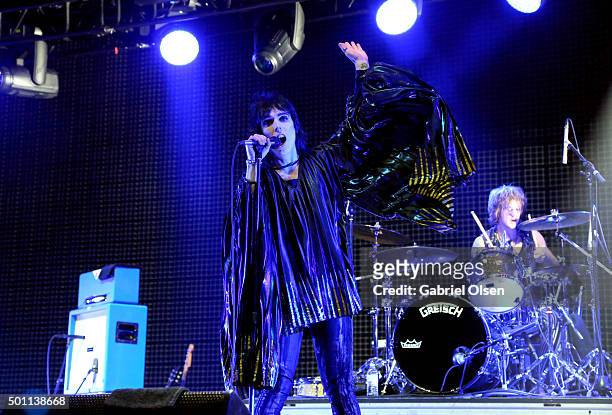 Singer Luke Spiller of The Struts performs onstage during 106.7 KROQ Almost Acoustic Christmas 2015 at The Forum on December 12, 2015 in Los Angeles,...