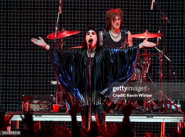 Musicians Luke Spiller and Rafe Thomas of The Struts perform onstage during 106.7 KROQ Almost Acoustic Christmas 2015 at The Forum on December 12,...