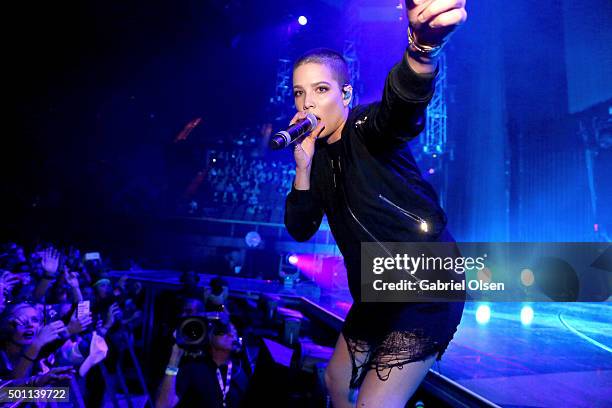 Singer Halsey performs onstage during 106.7 KROQ Almost Acoustic Christmas 2015 at The Forum on December 12, 2015 in Los Angeles, California.