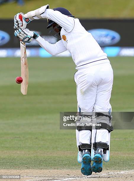 Kusal Mendis of Sri Lanka bats during day four of the First Test match between New Zealand and Sri Lanka at University Oval on December 13, 2015 in...