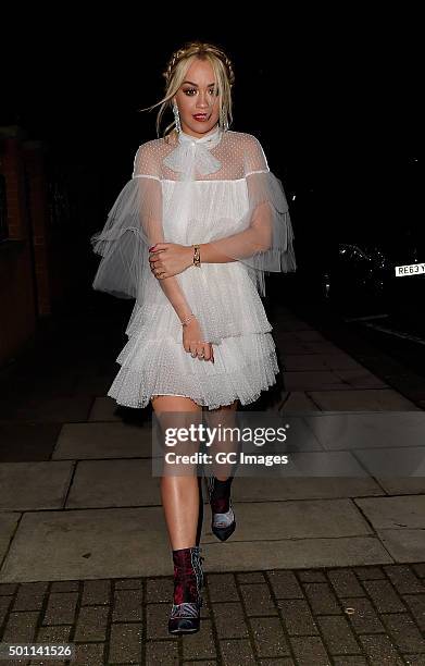 Rita Ora leaves Wembley Arena following Saturday's X Factor live show and heads to a friend's house party in North West London on December 12, 2015...