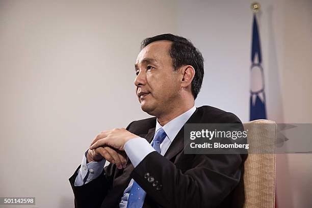 Eric Chu, presidential candidate and chairman of Taiwan's ruling party Kuomintang, listens during an interview at the party's headquarters in Taipei,...