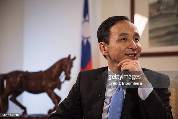 Eric Chu, presidential candidate and chairman of Taiwan's ruling party Kuomintang, speaks during an interview at the party's headquarters in Taipei,...