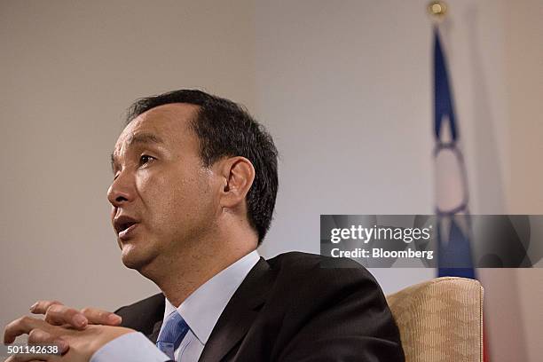 Eric Chu, presidential candidate and chairman of Taiwan's ruling party Kuomintang, speaks during an interview at the party's headquarters in Taipei,...