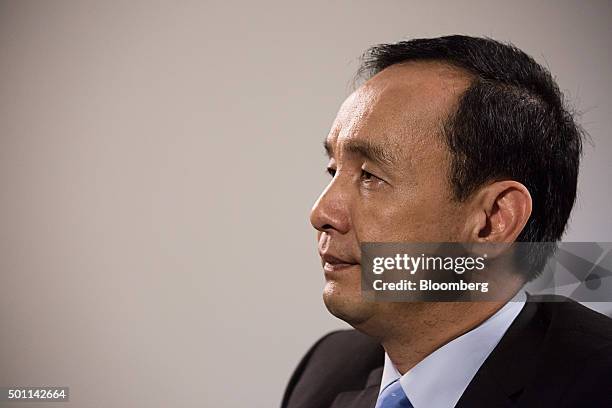 Eric Chu, presidential candidate and chairman of Taiwan's ruling party Kuomintang, listens during an interview at the party's headquarters in Taipei,...