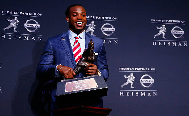 Running back Derrick Henry of the Alabama Crimson Tide speaks during a press conference after being named the 81st Heisman Memorial Trophy Award...