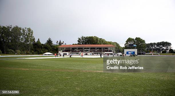 Freak hail storm hits the University Oval, Dunedin during day four of the First Test match between New Zealand and Sri Lanka at University Oval on...