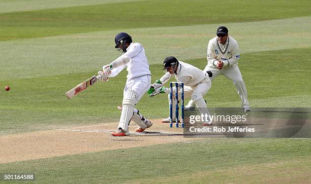 Dinesh Chandimal of Sri Lanka bats during day four of the First Test match between New Zealand and Sri Lanka at University Oval on December 13, 2015...