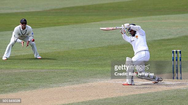 Dinesh Chandimal of Sri Lanka bats during day four of the First Test match between New Zealand and Sri Lanka at University Oval on December 13, 2015...