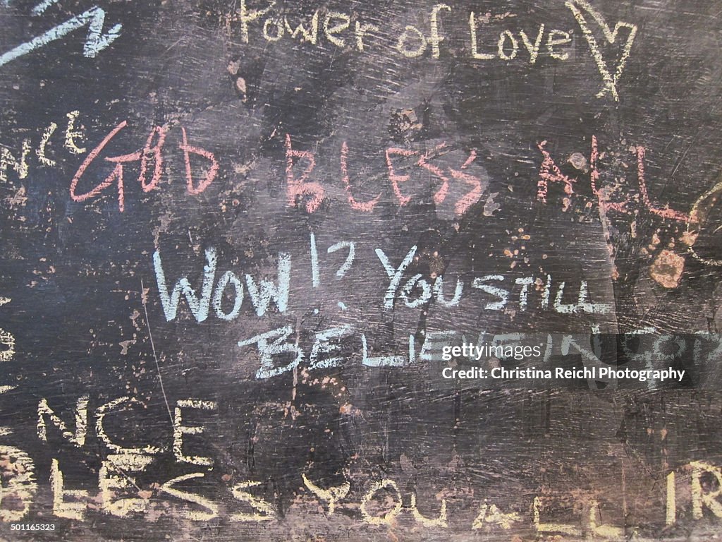 Chalkboard that says "God Bless All"