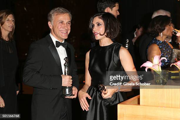 Christoph Waltz and Nerea Barros with award during the European Film Awards 2015 at Haus Der Berliner Festspiele on December 12, 2015 in Berlin,...