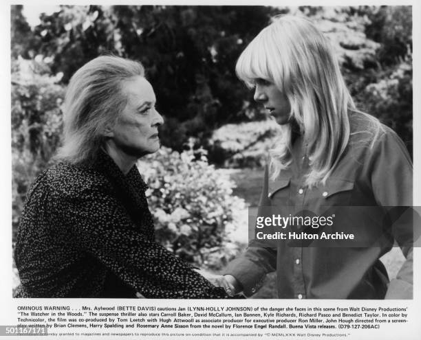 Lynn-Holly Johnson is cautioned by Bette Davis in a scene for the Walt Disney movie "The Watcher in the Woods" circa 1979.
