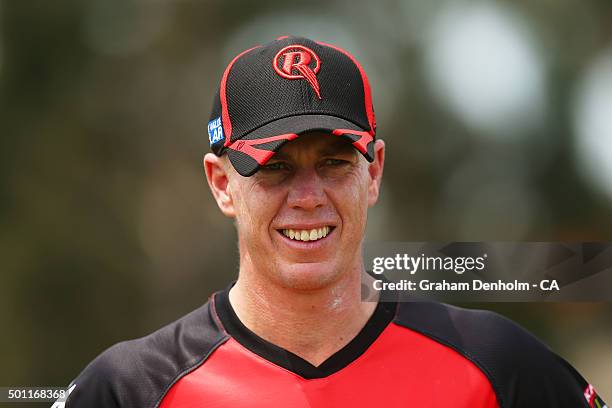 Xavier Doherty of the Renegades looks on during the Melbourne Renegades Big Bash League fan day at Merv Hughes Oval on December 13, 2015 in...