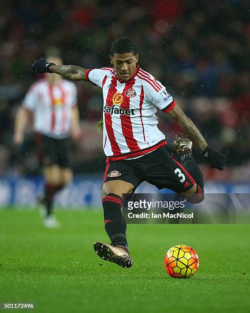 Patrick van Aanholt of Sunderland controls the ball during the Barclays Premier League match between Sunderland and Watford at The Stadium of Light...