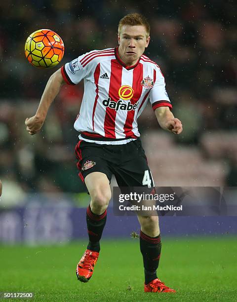 Duncan Watmore of Sunderland controls the ball during the Barclays Premier League match between Sunderland and Watford at The Stadium of Light on...