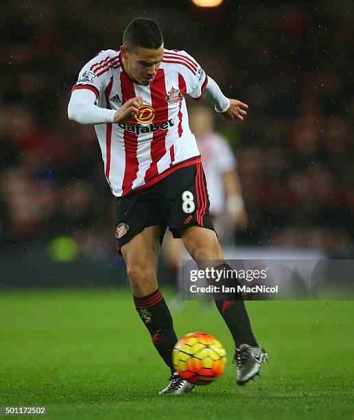 Jack Rodwell of Sunderland controls the ball during the Barclays Premier League match between Sunderland and Watford at The Stadium of Light on...