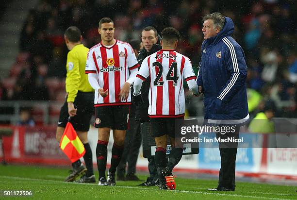 DeAndre Yedlin of Sunderland is substituted during the Barclays Premier League match between Sunderland and Watford at The Stadium of Light on...