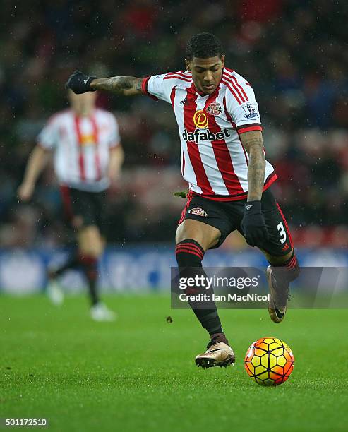 Patrick van Aanholt of Sunderland controls the ball during the Barclays Premier League match between Sunderland and Watford at The Stadium of Light...