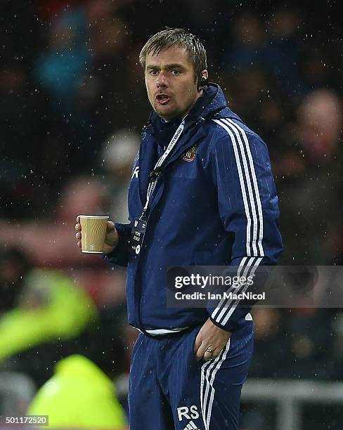 Sunderland assistant coach Robbie Stockdale looks onl during the Barclays Premier League match between Sunderland and Watford at The Stadium of Light...