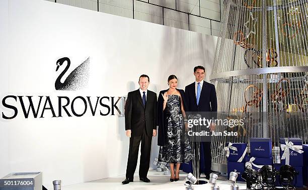 Senior Vice President, Swarovski, Asia Pacific Francis Belin, Australian supermodel Miranda Kerr and Managing Director Swarovski Japan Vincent Nelias...