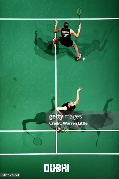 Christinna Pedersen and Kamilla Rytter Juhl of Denmark in action against Ying Luo and Yu Luo of China during the final of the Women's Doubles match...