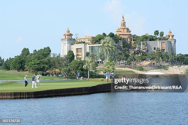 View on the green on hole 17 during the final round of the 2015 Thailand Open at Amata Spring Country Club on December 13, 2015 in Chon Buri,...